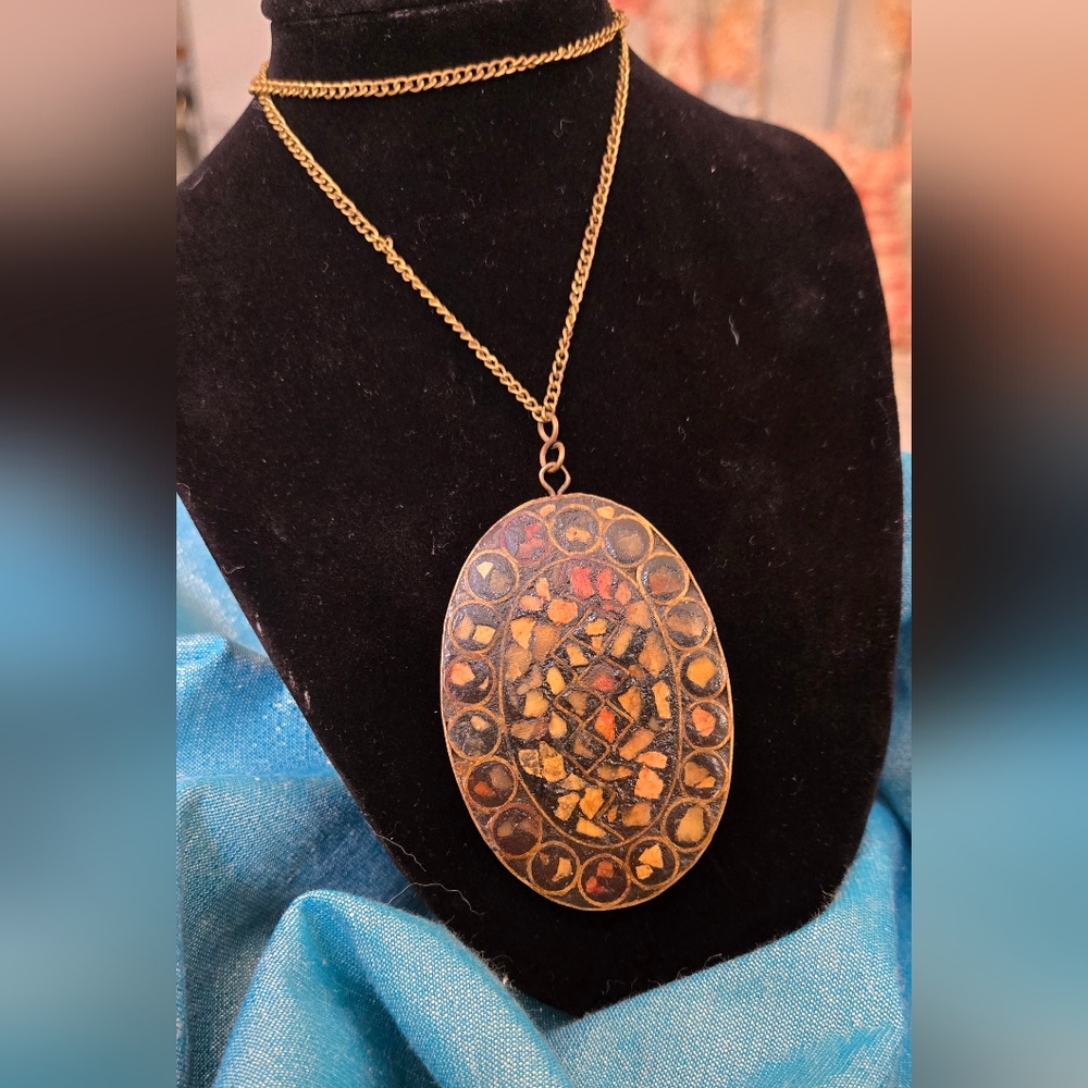 Tibetan Mosaic Chip Pendant Necklace Handcrafted In India